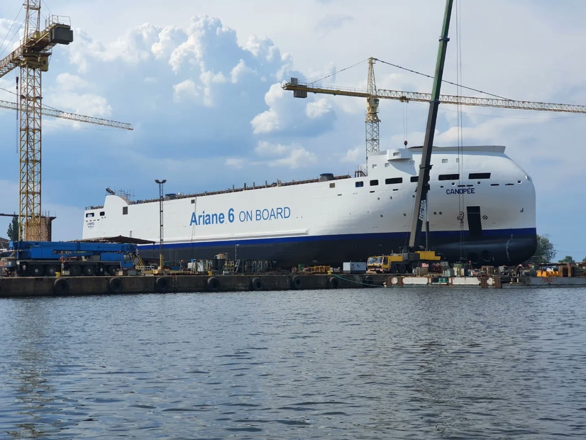 Launching in Szczecin. The Canopee ship on its first voyage will transport the space rocket launcher - MarinePoland.com Launching in Szczecin. The Canopee ship on its first voyage will transport the space rocket launcher - MarinePoland.com